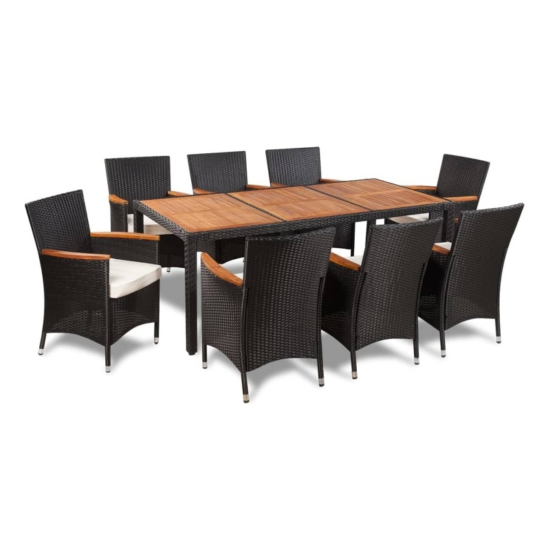 vidaXL 9 Piece Solid Acacia Wood Medium Furniture Set in Black