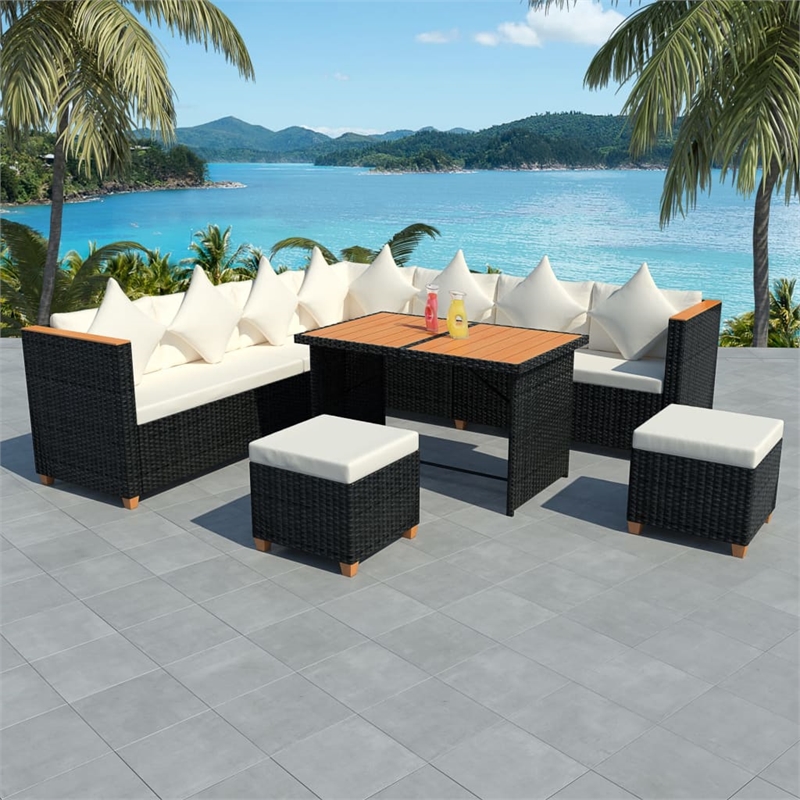 vidaXL 7 Piece Steel Large Patio Furniture in Black/Cream