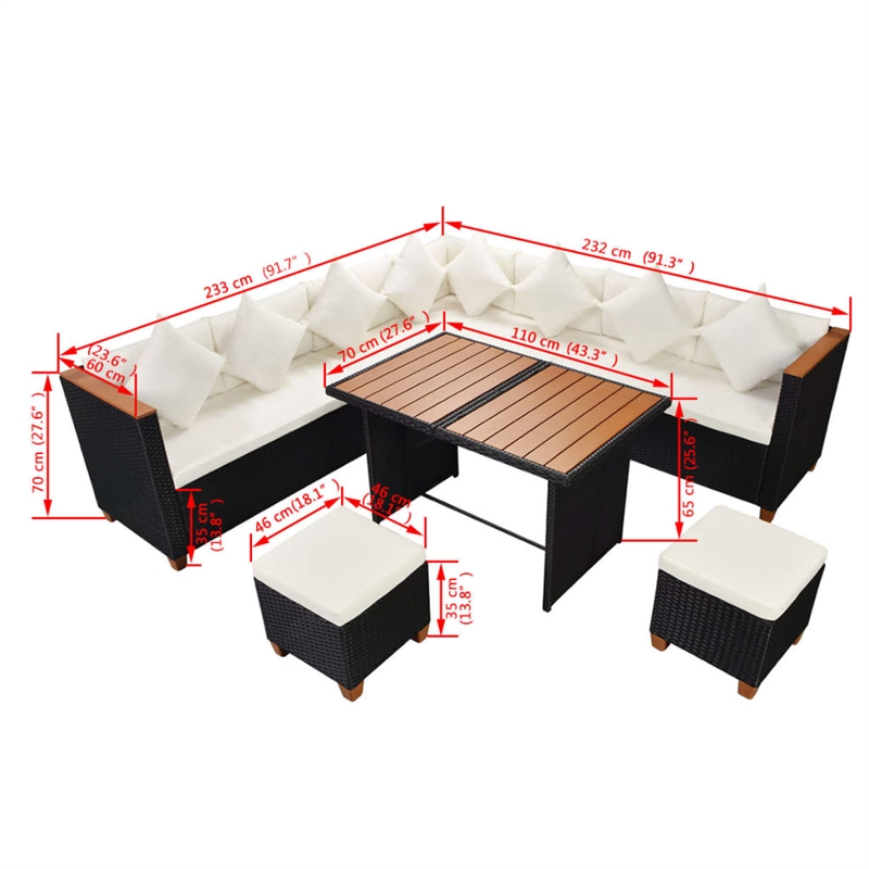 vidaXL 7 Piece Steel Large Patio Furniture in Black/Cream