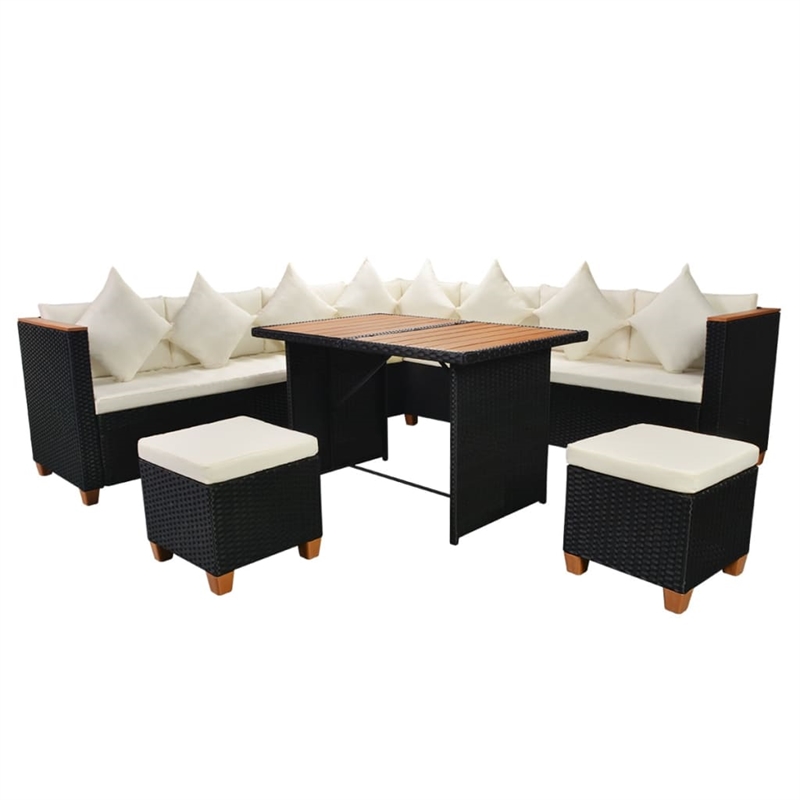 vidaXL 7 Piece Steel Large Patio Furniture in Black/Cream
