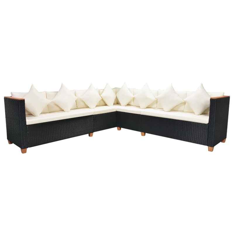 vidaXL 7 Piece Steel Large Patio Furniture in Black/Cream