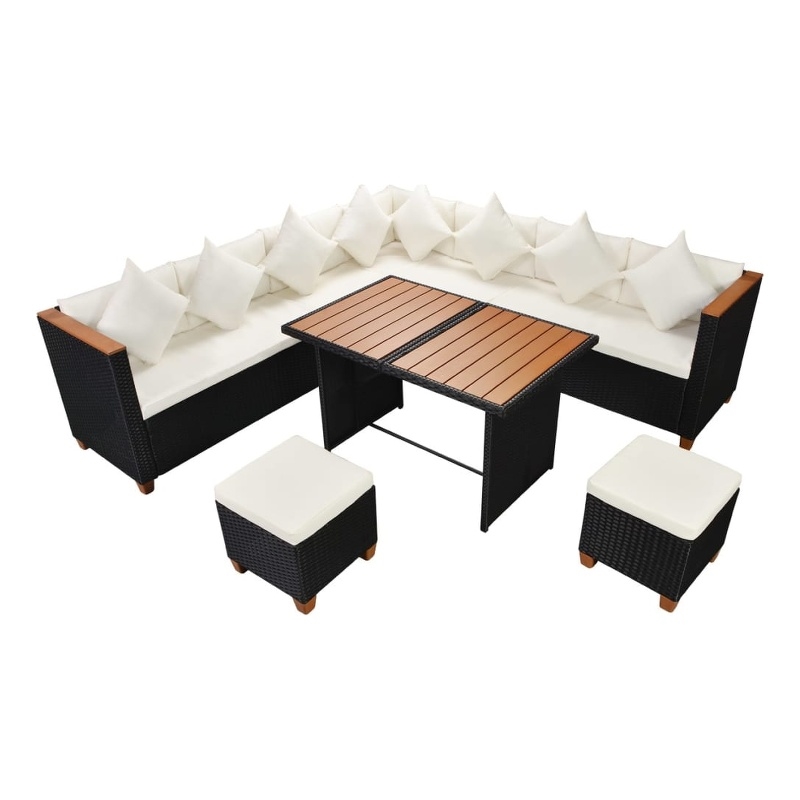 vidaXL 7 Piece Steel Large Patio Furniture in Black/Cream