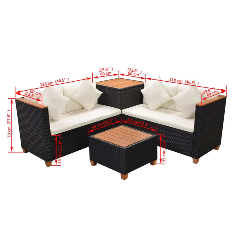 vidaXL 4 Piece Steel Patio Furniture in Black