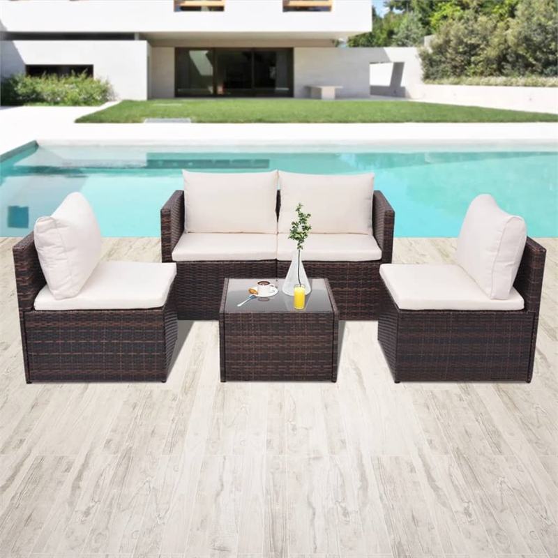 vidaXL 5 Piece Steel Garden Furniture Set in Brown