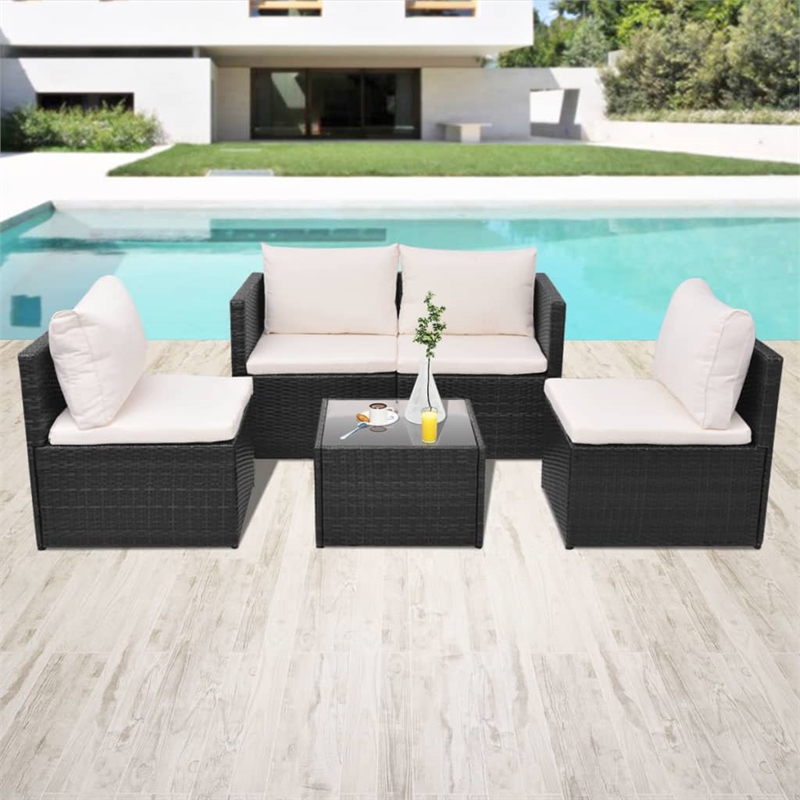 vidaXL 5 Piece Steel Garden Furniture Set in Black/White/Cream