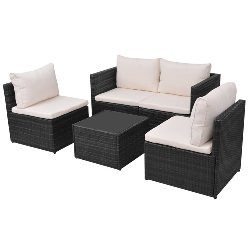 vidaXL 5 Piece Steel Garden Furniture Set in Black/White/Cream