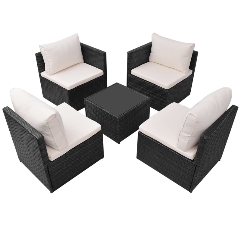 vidaXL 5 Piece Steel Garden Furniture Set in Black/White/Cream