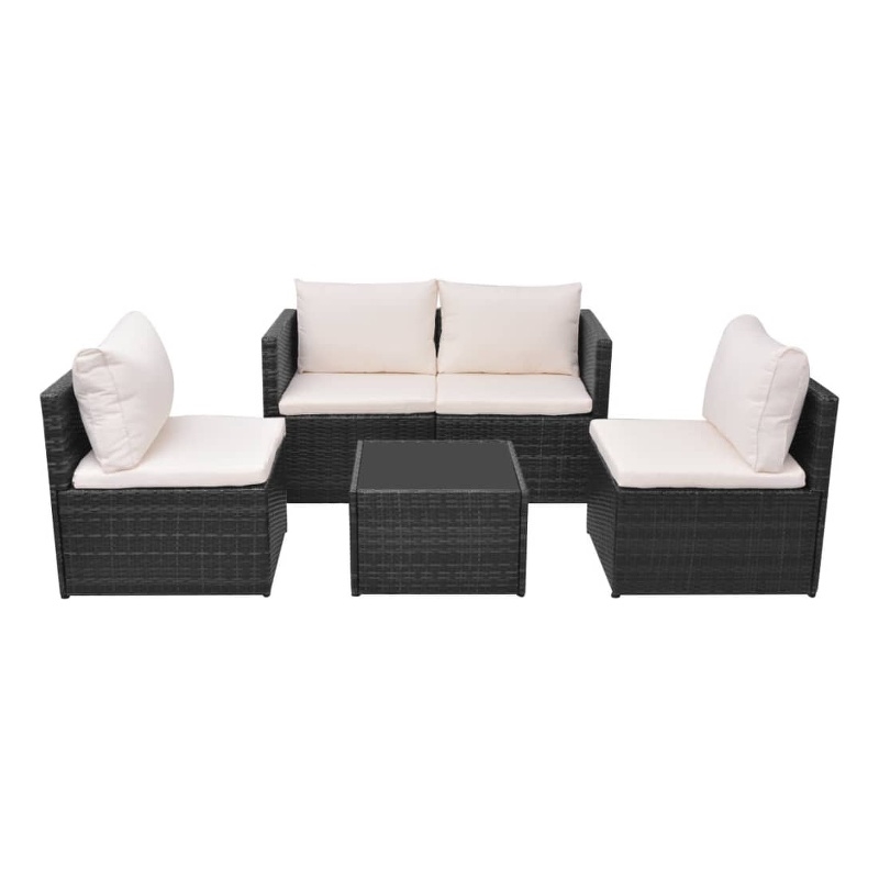 vidaXL 5 Piece Steel Garden Furniture Set in Black/White/Cream