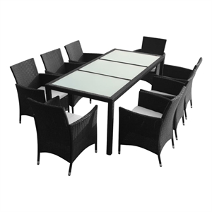 vidaXL 9 Piece Poly Rattan Garden Furniture Set in Black