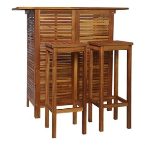 vidaXL Solid Acacia Wood Small Bar Set in Brown