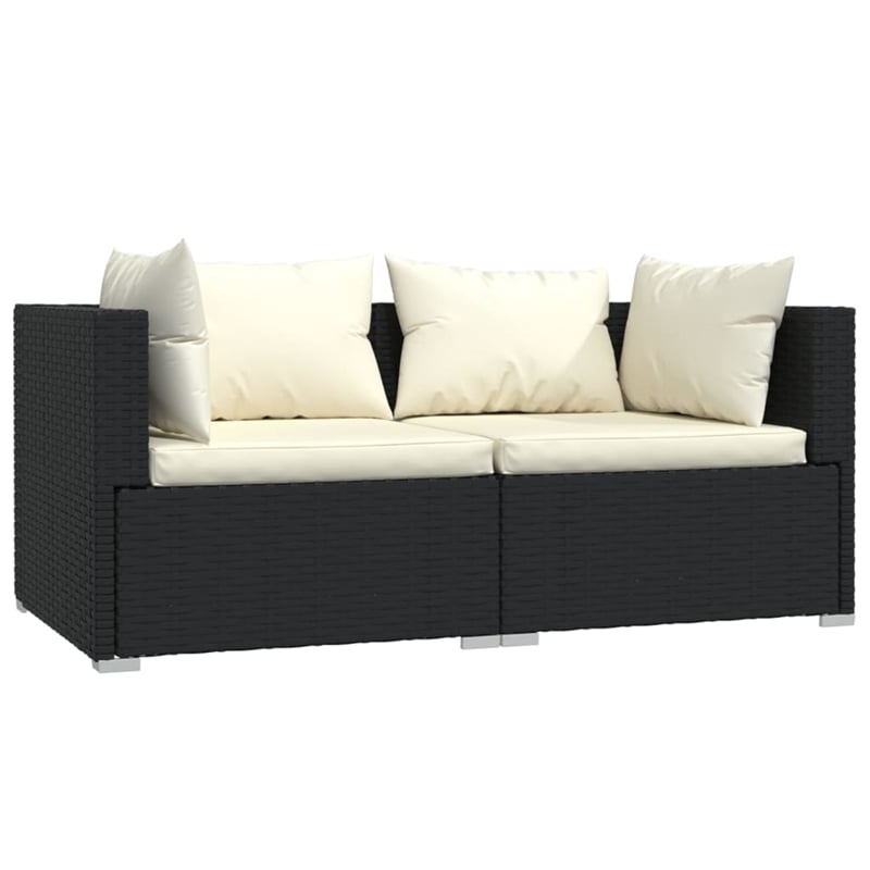vidaXL 3 Piece Steel Garden Lounge Set in Black/Cream