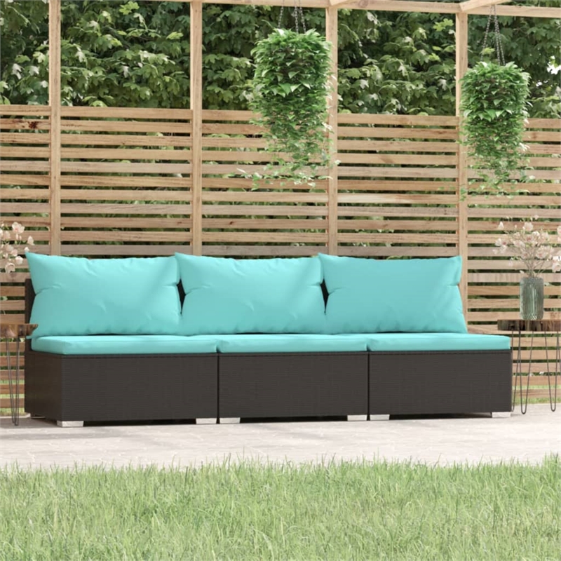 vidaXL Poly Rattan Sofa in Black