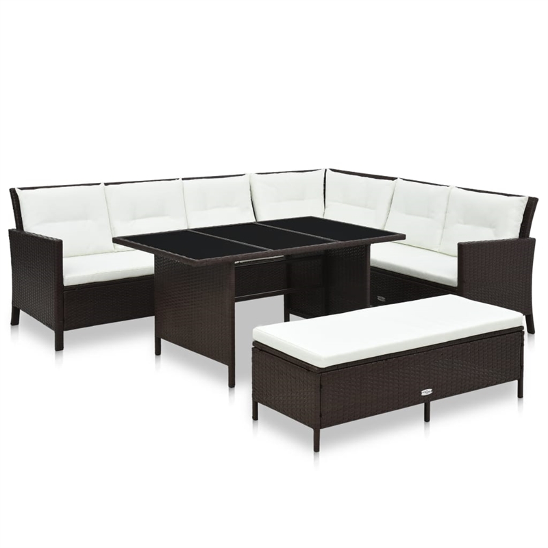vidaXL Steel Garden Furniture Set in White/Brown/Cream