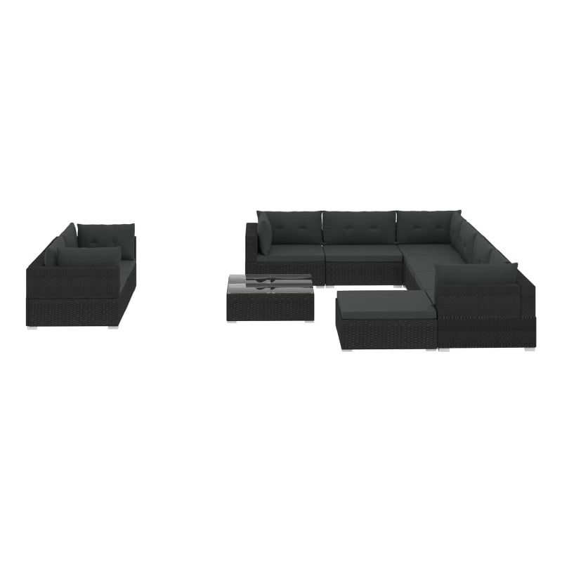 vidaXL 10 Piece Steel Lounge Set in Black