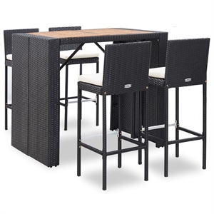 vidaXL 5 Piece Solid Acacia Wood Small Bar Set in Black/Cream