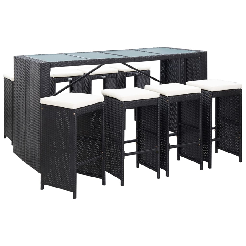 vidaXL 9 Piece Poly Rattan Bar Set in Black