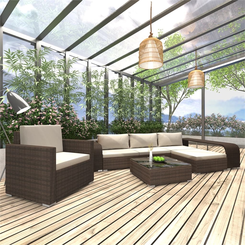vidaXL 8 Piece Steel Patio Sofa Set in White/Brown/Cream