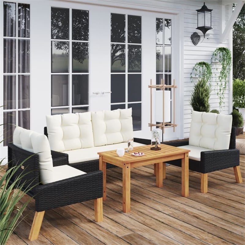 vidaXL Solid Acacia Wood Garden Lounge Set in Black/White
