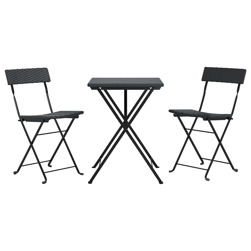 vidaXL 3 Piece Poly Rattan Small Bistro Set in Black