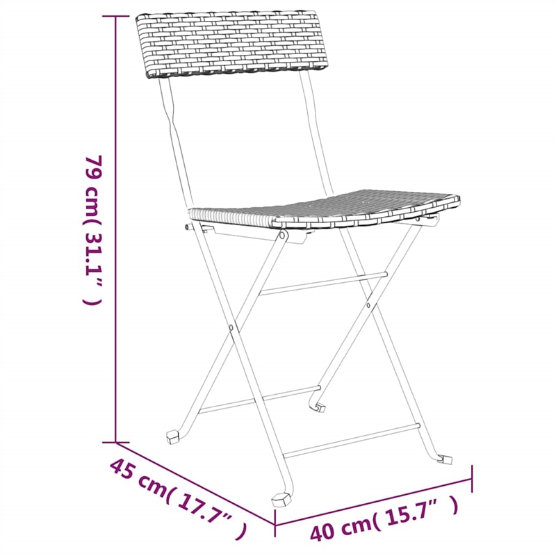vidaXL 3 Piece Poly Rattan Small Bistro Set in Black