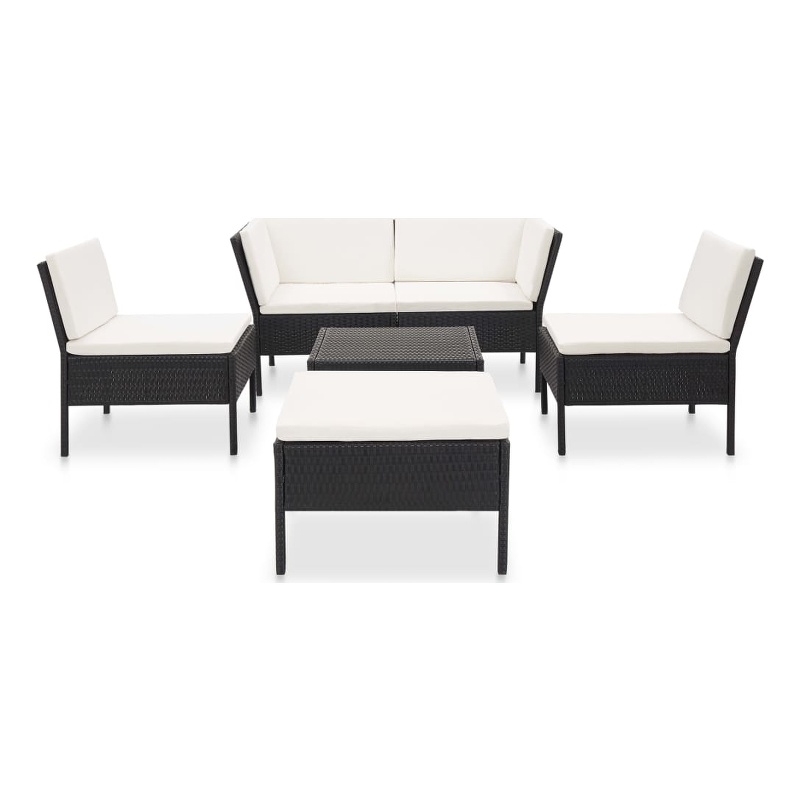 vidaXL 6 Piece Steel Garden Lounge Set in Black/Cream