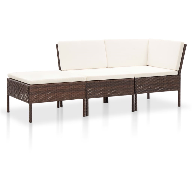vidaXL 3 Piece Poly Rattan Garden Lounge Set in White/Brown/Cream