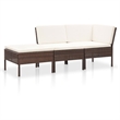 vidaXL 3 Piece Poly Rattan Garden Lounge Set in White/Brown/Cream
