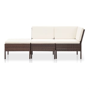 vidaXL 3 Piece Poly Rattan Garden Lounge Set in White/Brown/Cream