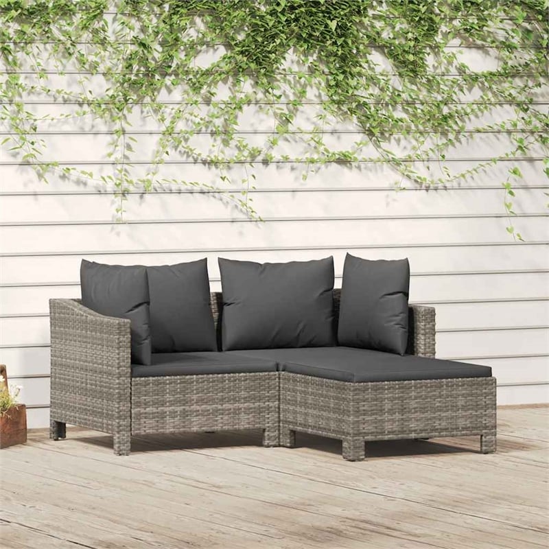 vidaXL 3 Piece Poly Rattan Garden Lounge Set in Gray