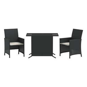 vidaXL 3 Piece Poly Rattan Small Bistro Set in Black/White/Cream