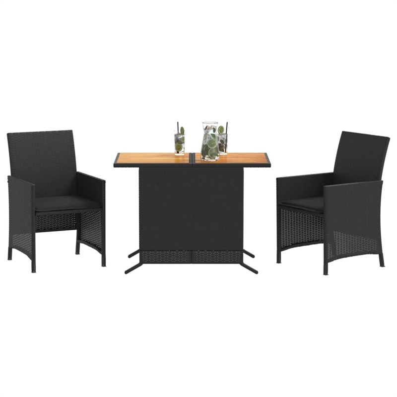 vidaXL 3 Piece Solid Acacia Wood Bistro Set in Black/White/Cream
