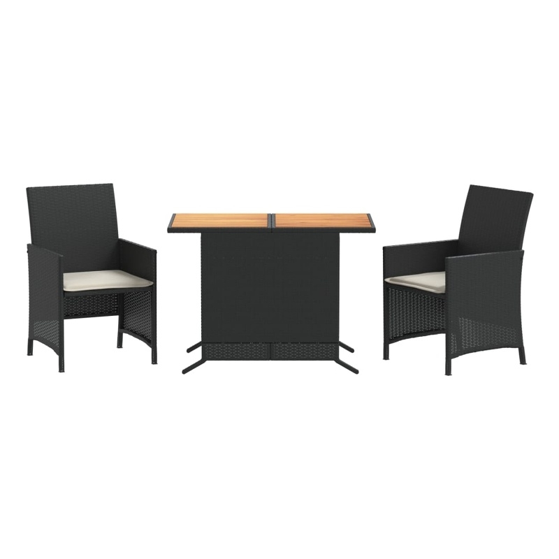 vidaXL 3 Piece Solid Acacia Wood Bistro Set in Black/White/Cream