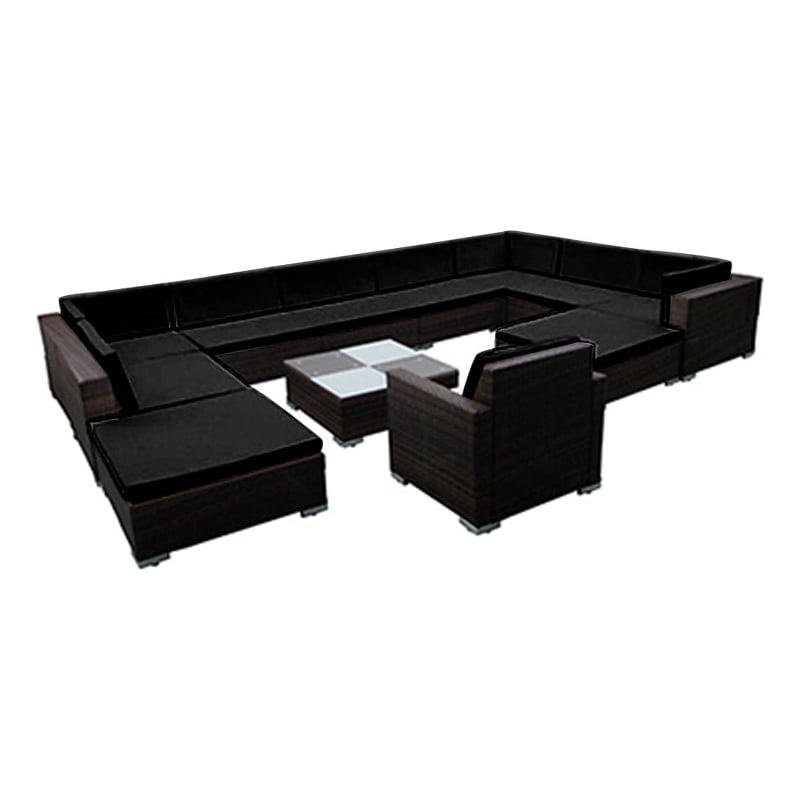 vidaXL 12 Piece Poly Rattan Lounge Set in Black