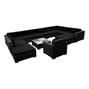 vidaXL 12 Piece Poly Rattan Lounge Set in Black