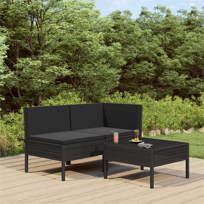 vidaXL 3 Piece Steel Small Garden Furniture Set in Black