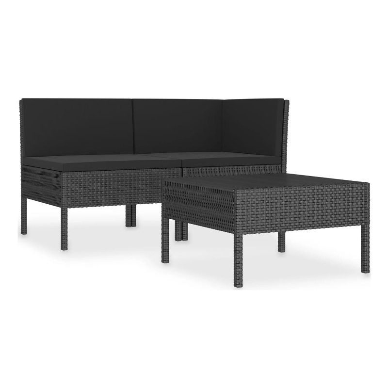 vidaXL 3 Piece Steel Small Garden Furniture Set in Black
