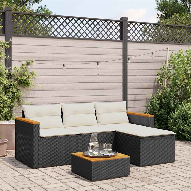 vidaXL 3 Piece Solid Acacia Wood Small Sofa Set in Black/White/Cream