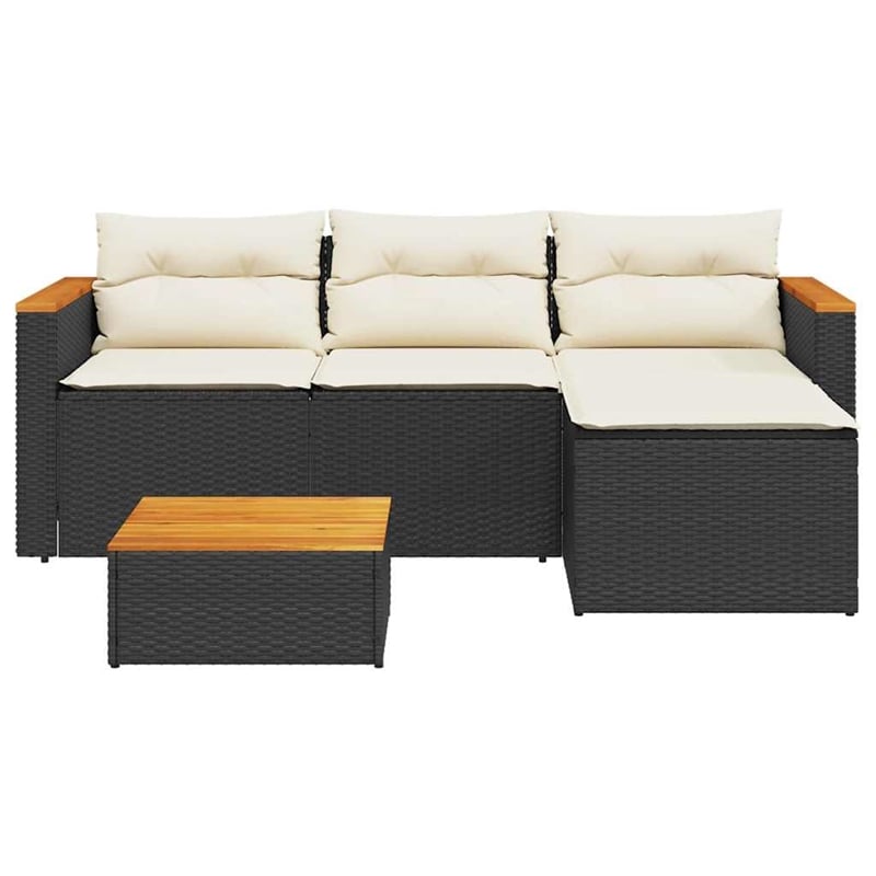 vidaXL 3 Piece Solid Acacia Wood Small Sofa Set in Black/White/Cream