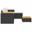 vidaXL 3 Piece Solid Acacia Wood Small Sofa Set in Black/White/Cream