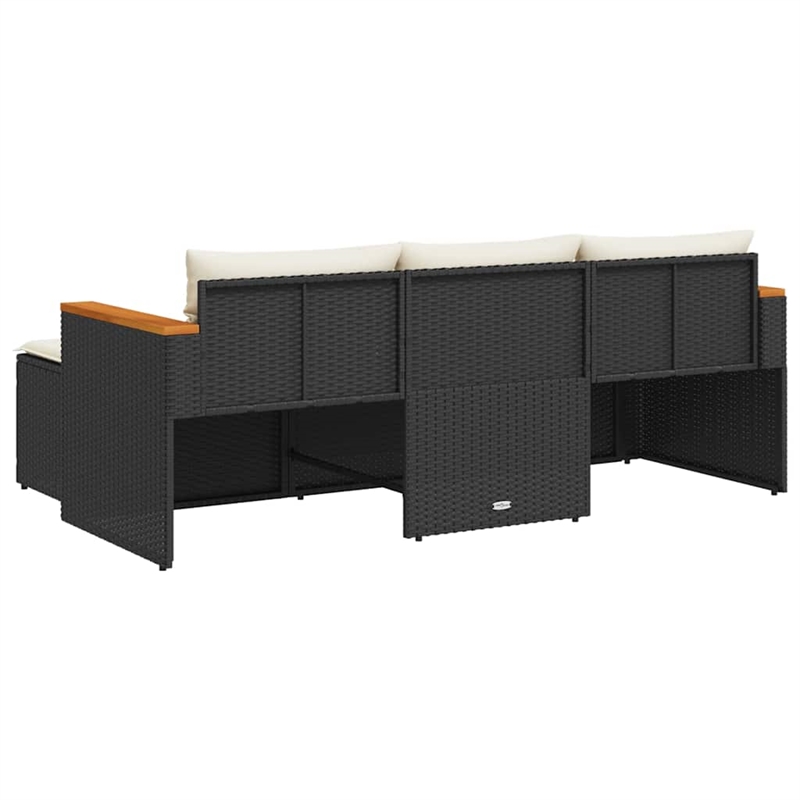 vidaXL 3 Piece Solid Acacia Wood Small Sofa Set in Black/White/Cream