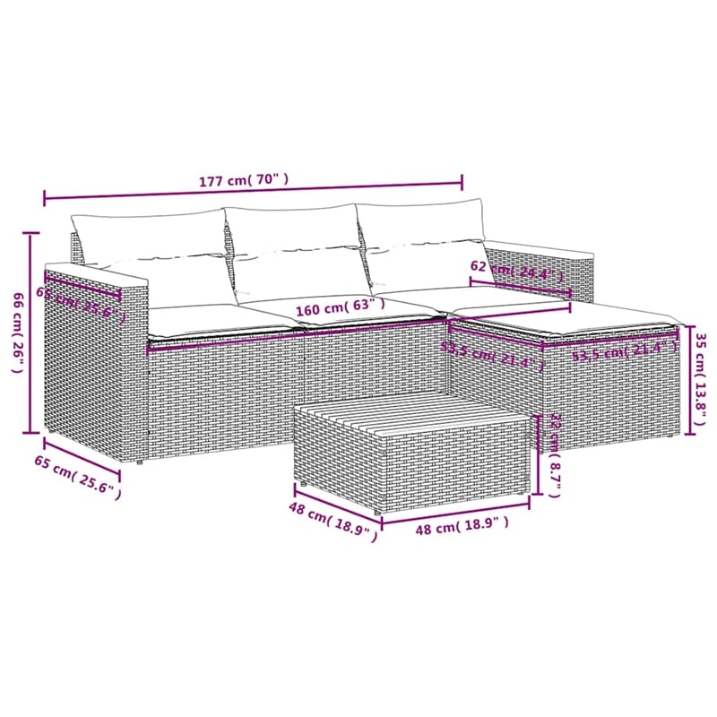 vidaXL 3 Piece Solid Acacia Wood Small Sofa Set in Black/White/Cream