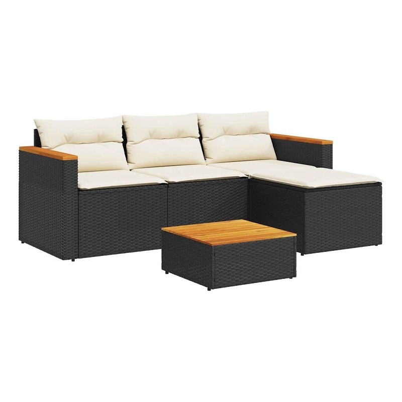 vidaXL 3 Piece Solid Acacia Wood Small Sofa Set in Black/White/Cream