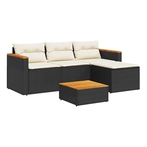 vidaXL 3 Piece Solid Acacia Wood Small Sofa Set in Black/White/Cream