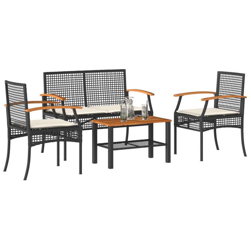 vidaXL Solid Acacia Wood Garden Lounge Set in Black/Cream
