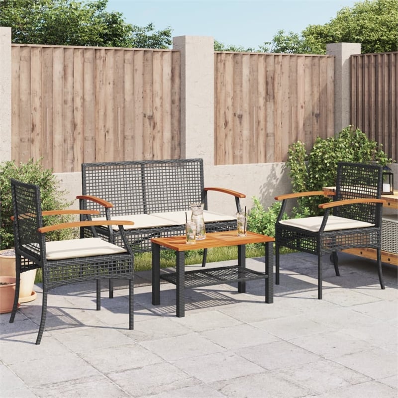 vidaXL Solid Acacia Wood Garden Lounge Set in Black/Cream