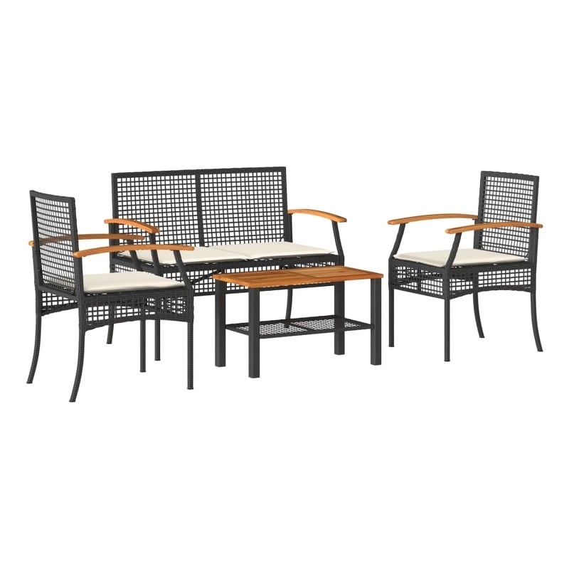 vidaXL Solid Acacia Wood Garden Lounge Set in Black/Cream
