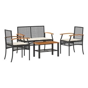 vidaXL Solid Acacia Wood Garden Lounge Set in Black/Cream
