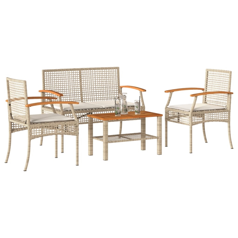vidaXL 4 Piece Poly Rattan Garden Lounge Set in Brown/Beige