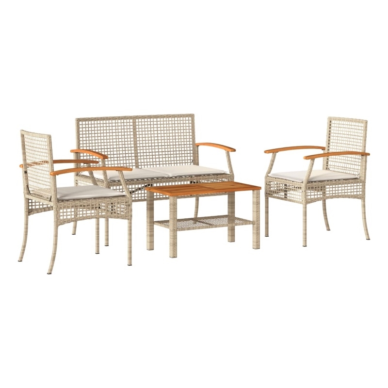 vidaXL 4 Piece Poly Rattan Garden Lounge Set in Brown/Beige