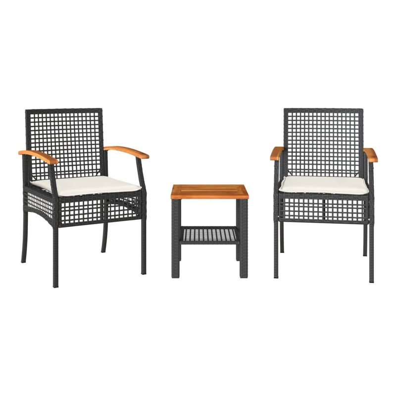 vidaXL 3 Piece Steel Bistro Set in Black/White/Brown/Cream